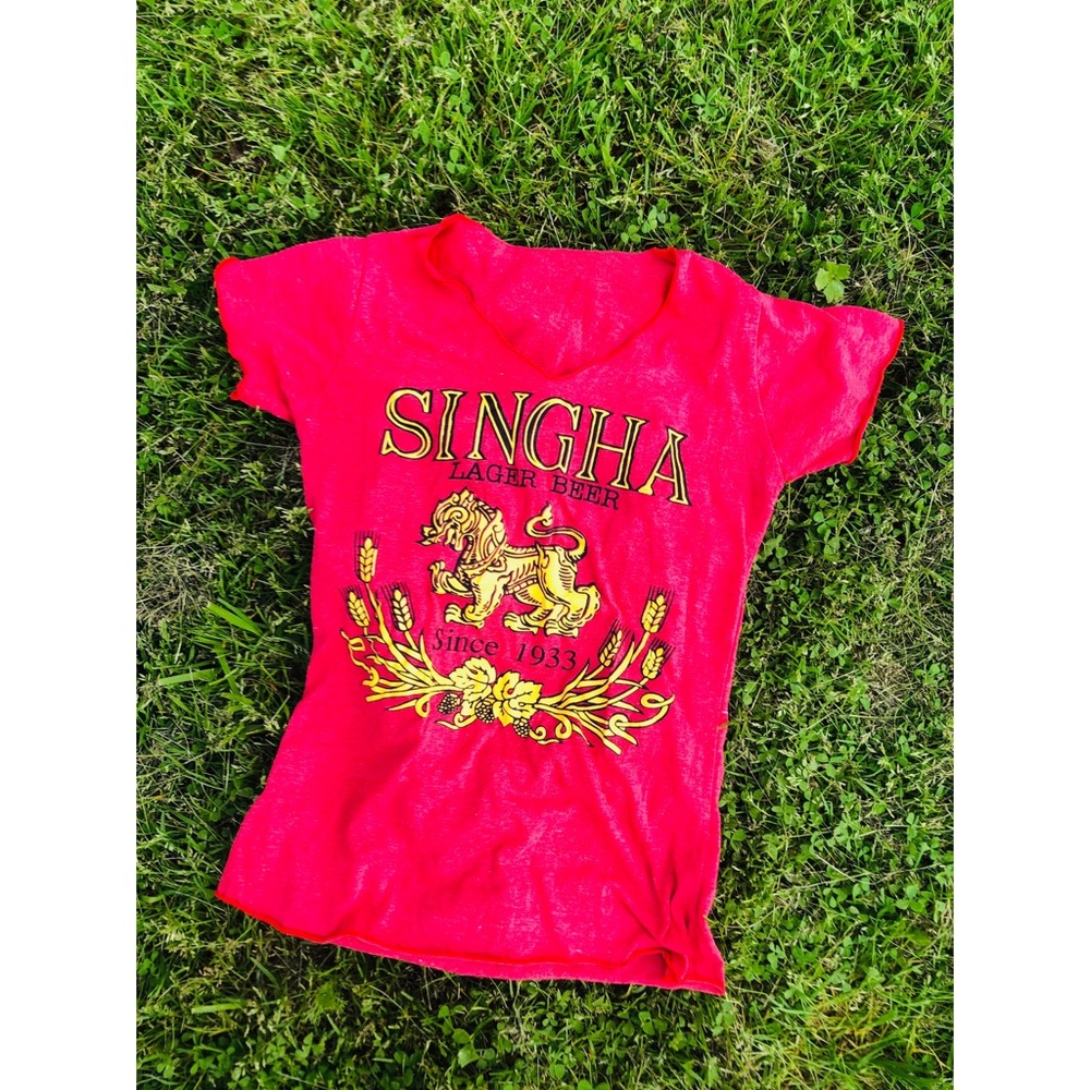 SINGHA : 🍒 red beer t shirt top tee festival